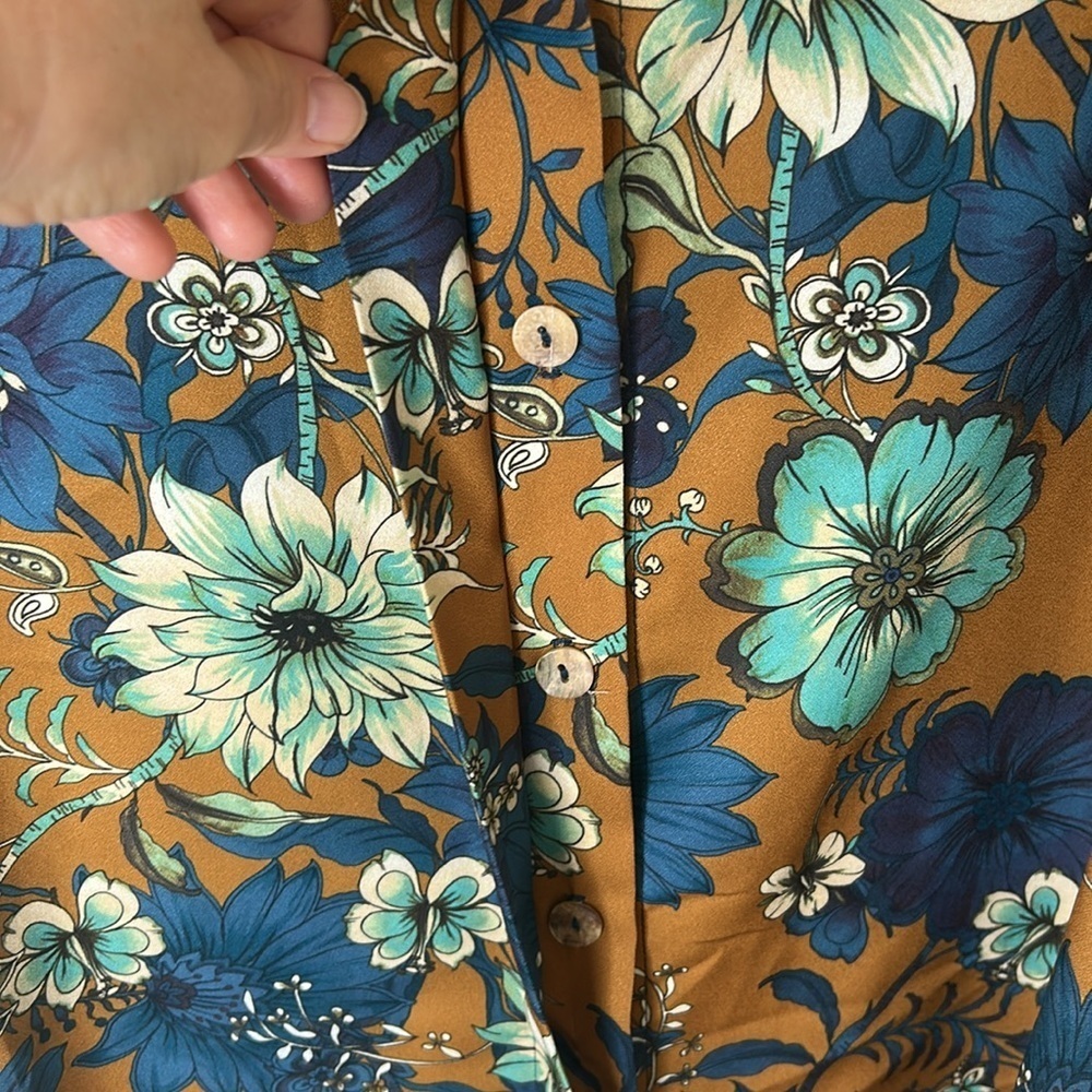NWT Bryn Walker Bellagio Floral Print Alabama Shirt Tunic Ochre Teal Medium - Picture 6 of 16